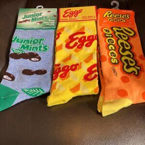 3 BRAND NEW Pair of  Novelty Socks Junior Mints- Eggo- Reese's Pieces sZ. 6 - 12